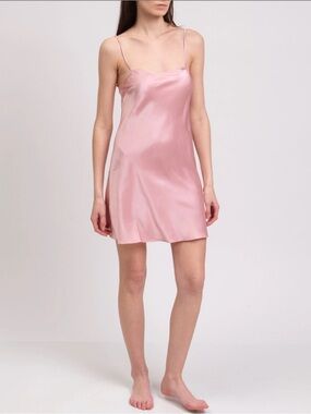 I.D. Sarrieri Satin Silk Pink Slip Chemise Spaghetti Straps Sexy Boho Coquette